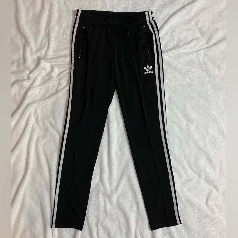 Adidas Ankle Pants Zip up Ankles Black and White 3 Stripes Medium